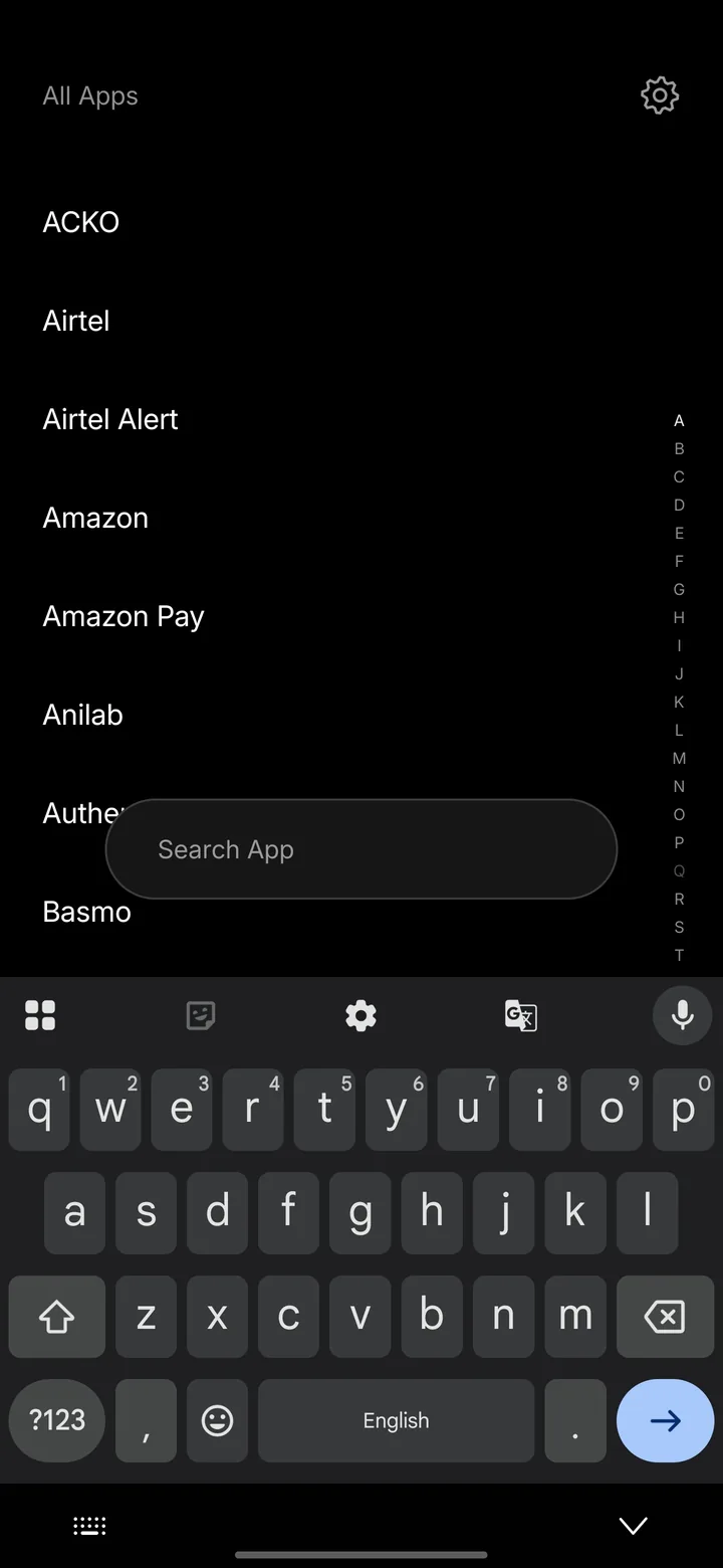 The Unlit app list, with the search box and keyboard open